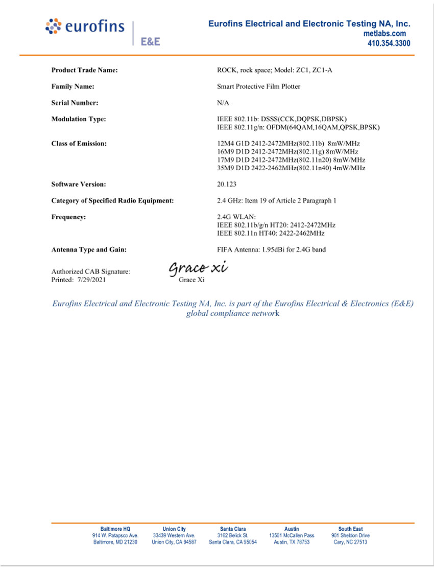 Smart Plotter TELEC EMC113838 Japan Certificate 2